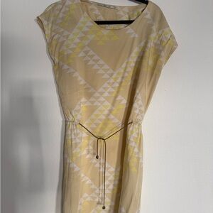 Elegant Beige and Yellow Geometric Midi Dress